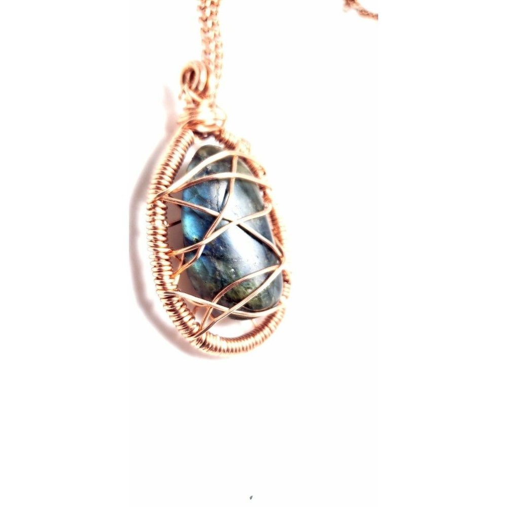 Wire wrapped labradorite crystal necklac - Picture 2 of 11